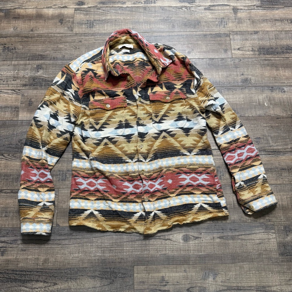 Urban Outfitters Earthy Toned Woven Fabric Southwestern Button Shirt Shacket